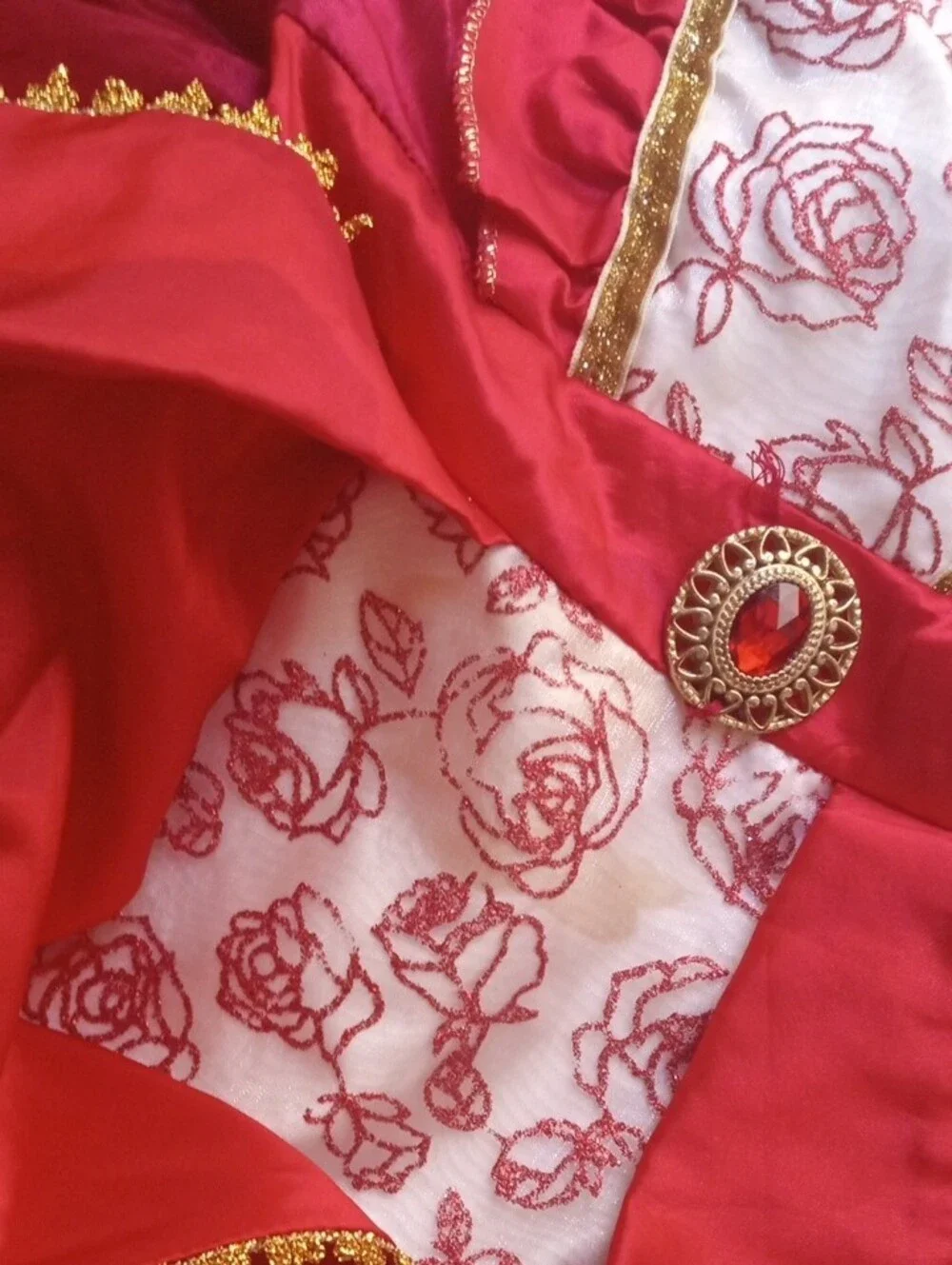 Red Velvet Princess Dress with Gold Trim
